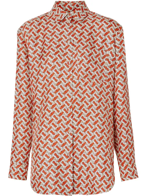 Click to view more detailed imagery on our partner's website Burberry Red And Beige Silk Shirt With Monogram Print In Neutrals