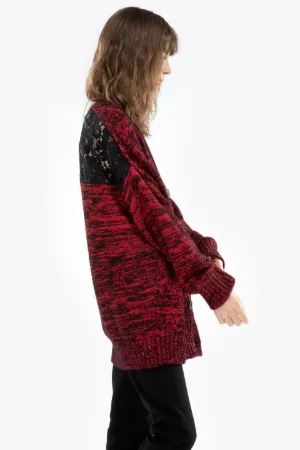 Lace Insert Cardigan in red | N°21 