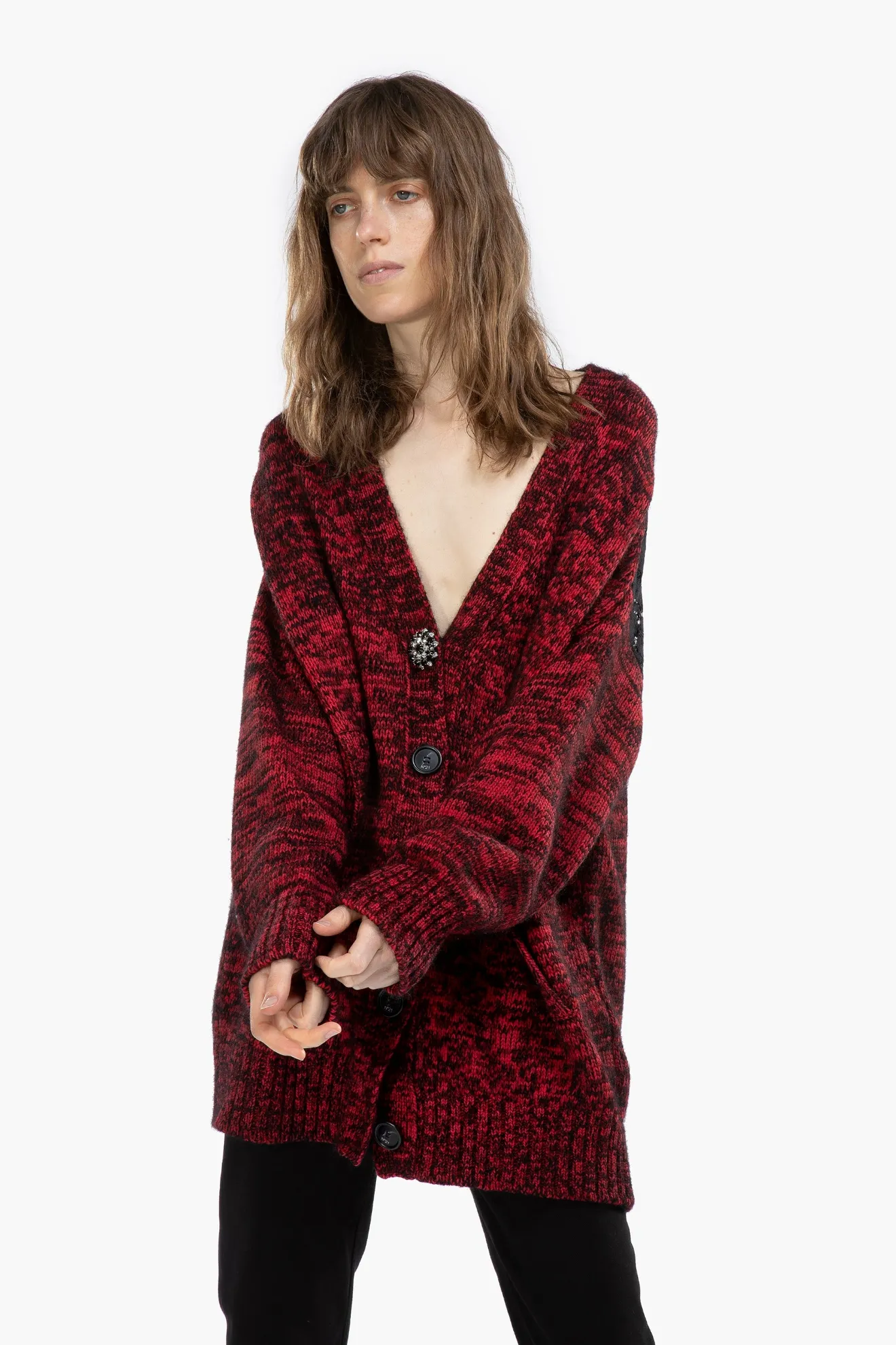 Lace Insert Cardigan in red | N°21 