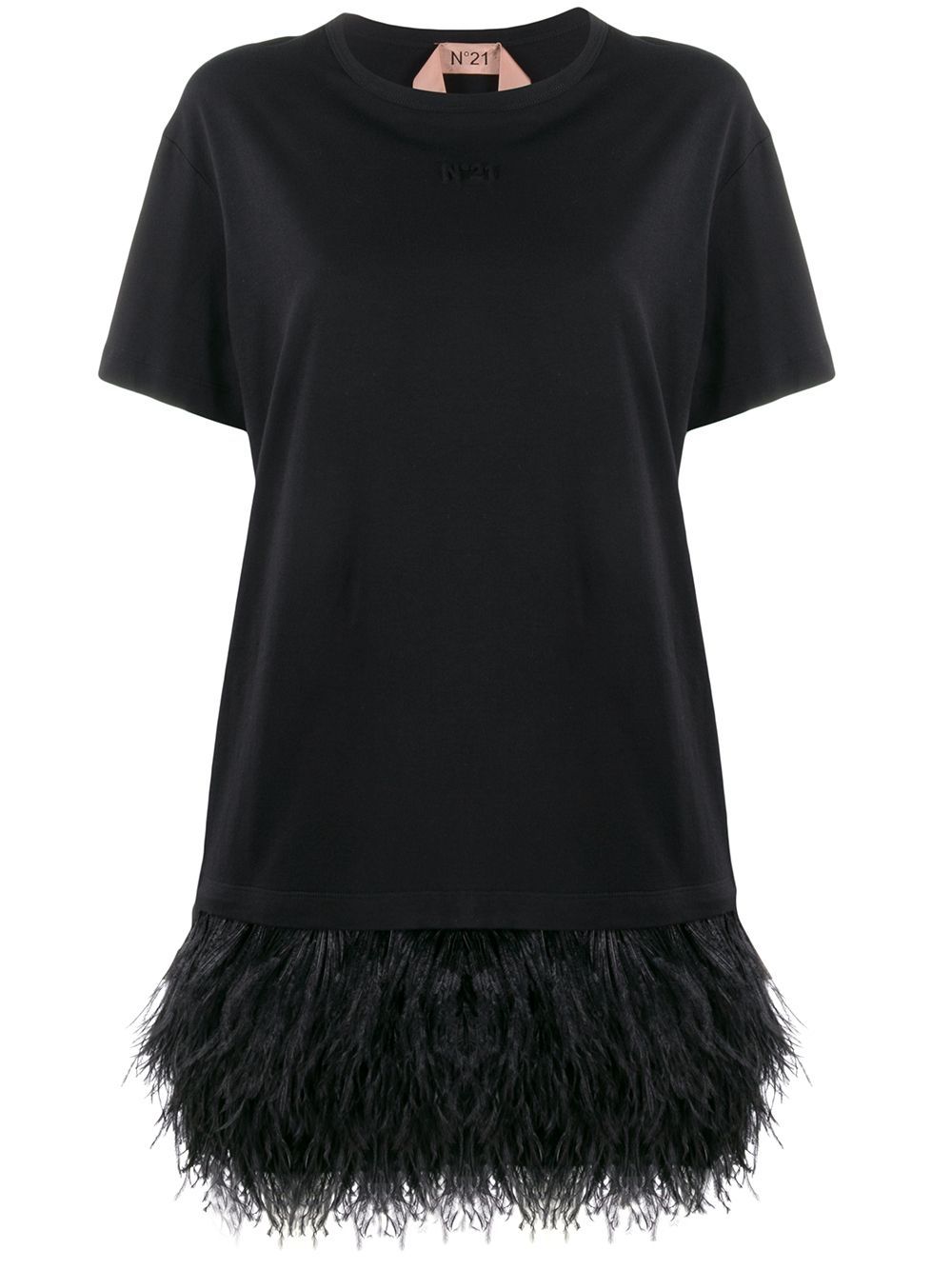 Shop N°21 Feather Hem Short Dress In Black