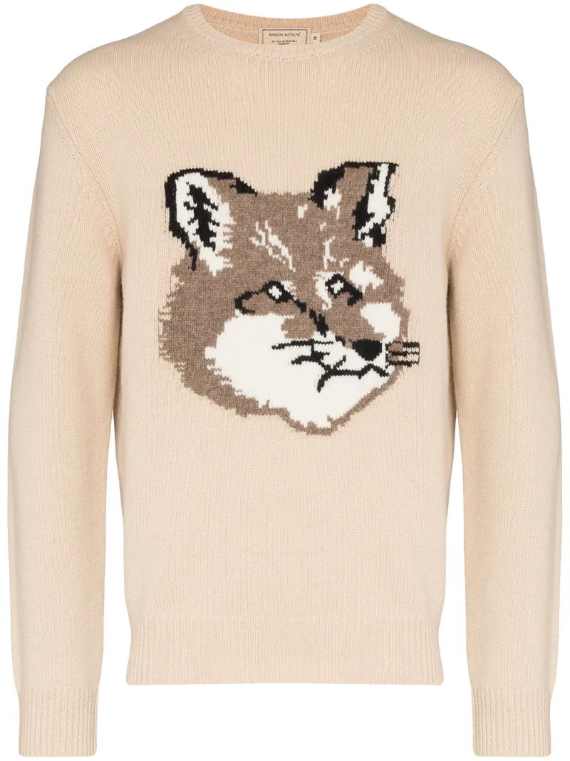 Maison Kitsuné Tops MAISON KITSUNÉ FOX INTARSIA JUMPER - NEUTRALS