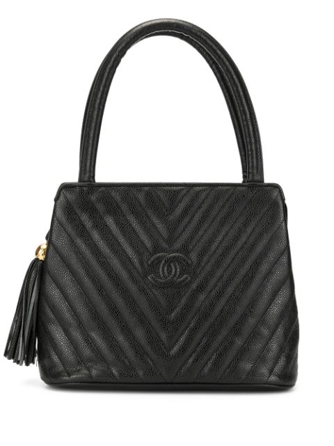 CHANEL V Stitch Fringe Hand Bag Women