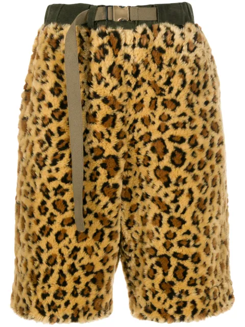 Click to view more detailed imagery on our partner's website Sacai Wide-leg Leopard-print Faux Fur Shorts In 651 Beige