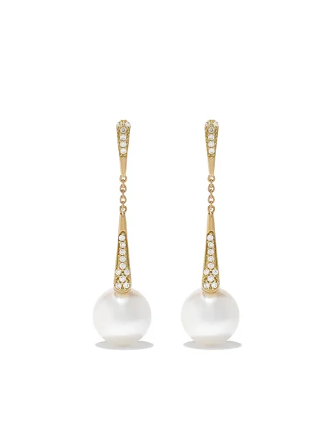 Yoko London 18kt yellow gold Trend diamond and pearl drop earrings