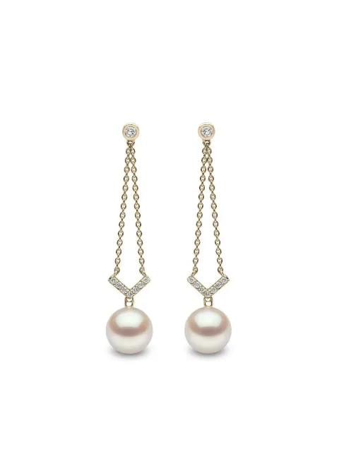 Yoko London 18kt yellow gold Trend diamond and pearl drop earrings
