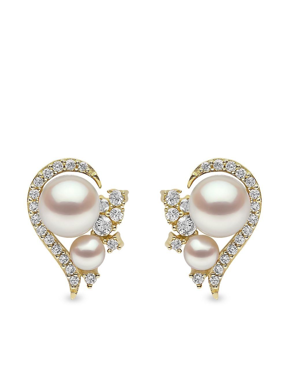 18kt yellow gold Trend freshwater pearl and diamond earrings