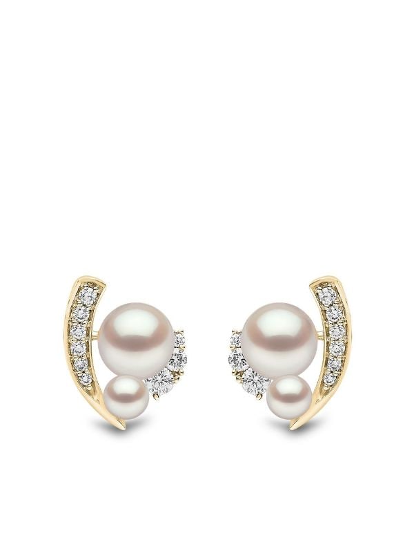 18kt yellow gold Trend freshwater pearl and diamond earrings