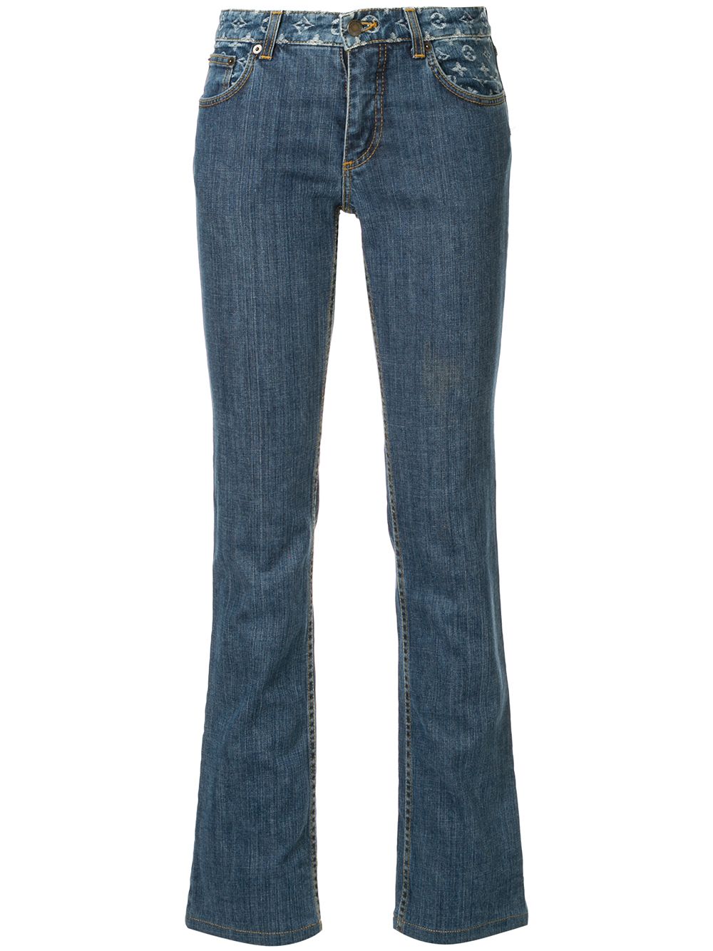 Louis Vuitton Stonewashed Monogram Patch Boot-Cut Jeans Blue. Size 38