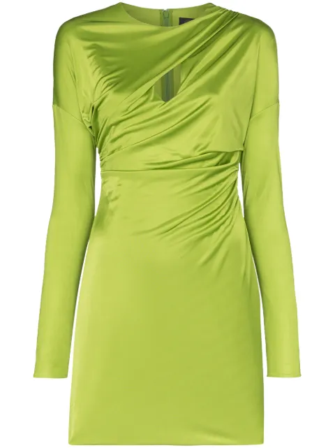 Click to view more detailed imagery on our partner's website Versace Draped Embellished Satin Mini Dress In Green