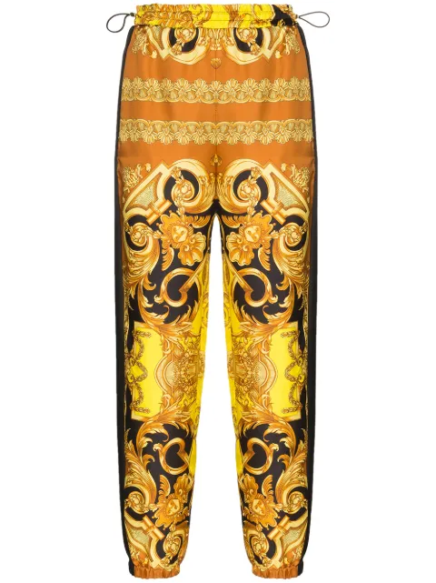 VERSACE BAROQUE-PRINT SILK TRACK TROUSERS
