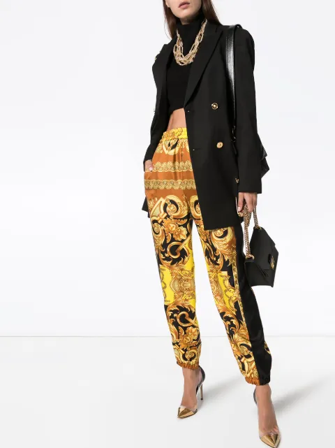 VERSACE BAROQUE-PRINT SILK TRACK TROUSERS