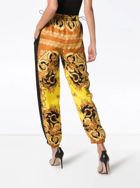 VERSACE BAROQUE-PRINT SILK TRACK TROUSERS