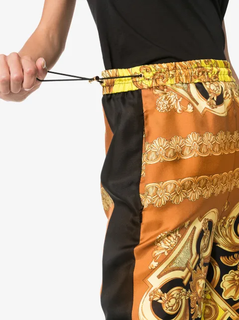 VERSACE BAROQUE-PRINT SILK TRACK TROUSERS