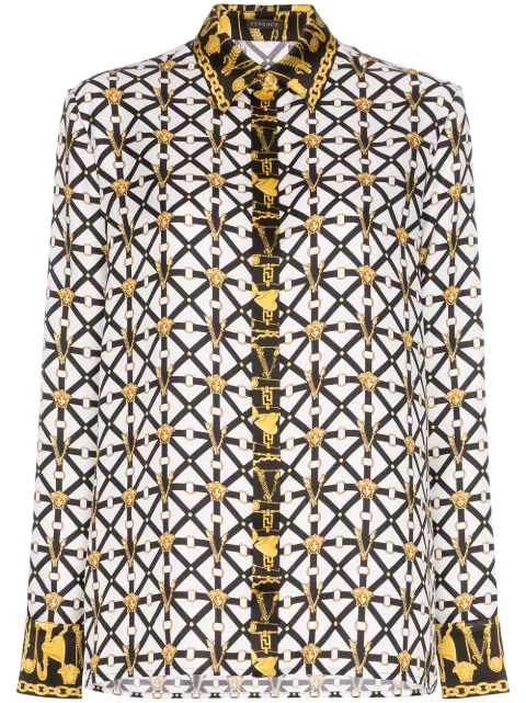 Click to view more detailed imagery on our partner's website Versace Micro-harness Print Shirt In A7001 Fdo Bianco Stampa