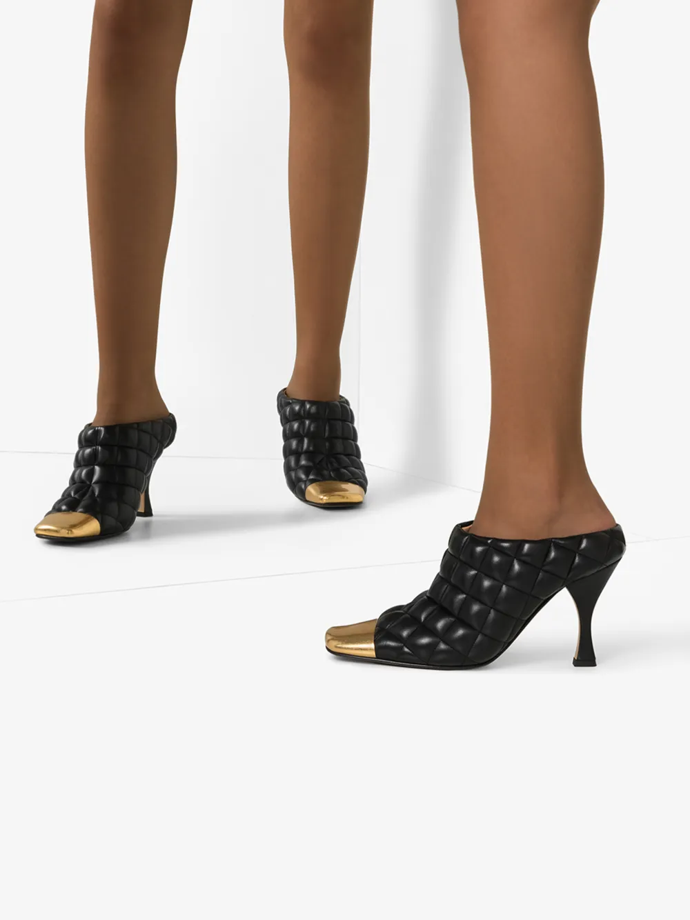 BOTTEGA VENETA BLACK 90 QUILTED LEATHER MULES,592041VBRR014160104
