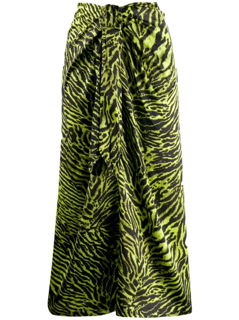 green satin leopard print skirt