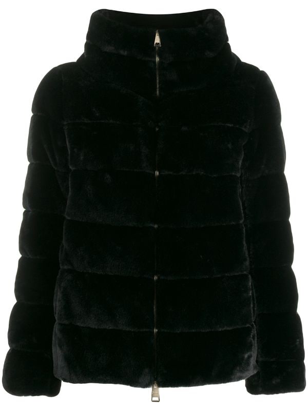 black faux fur puffer jacket