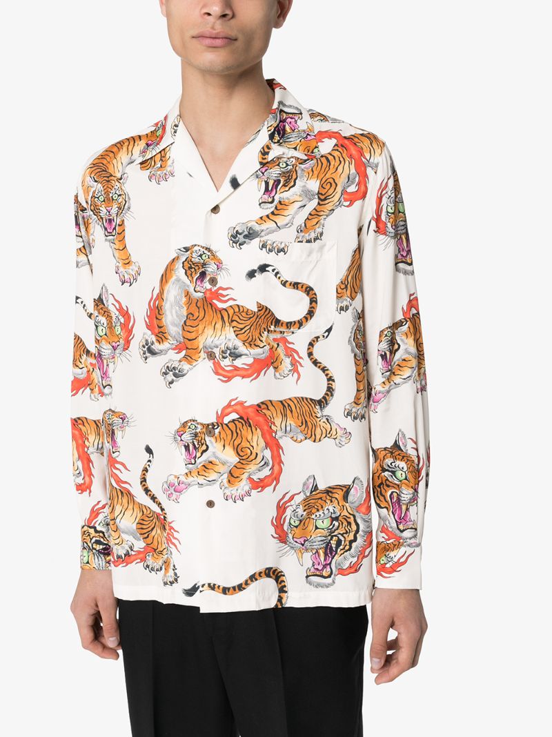 Shop Wacko Maria Tiger Print Shirt In White