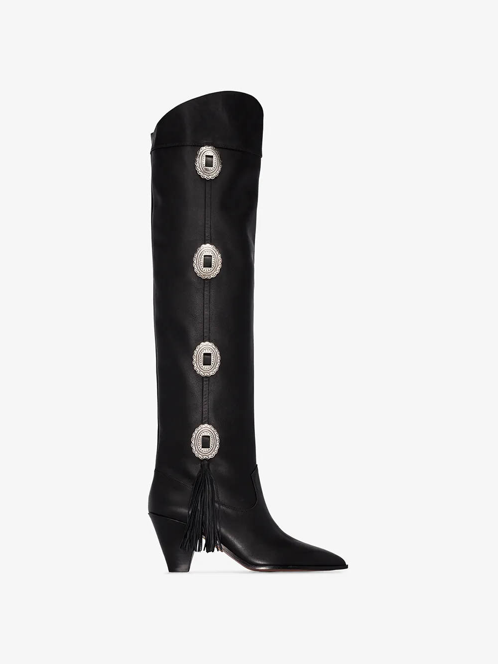 AQUAZZURA AQUAZZURA BLACK GO WEST 70 KNEE-HIGH STUDDED LEATHER BOOTS,GOWMIDB0CAL14165456