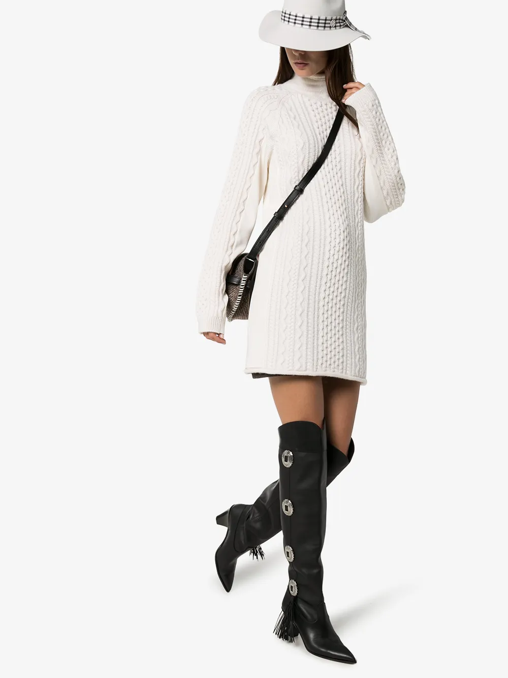 AQUAZZURA AQUAZZURA BLACK GO WEST 70 KNEE-HIGH STUDDED LEATHER BOOTS,GOWMIDB0CAL14165456