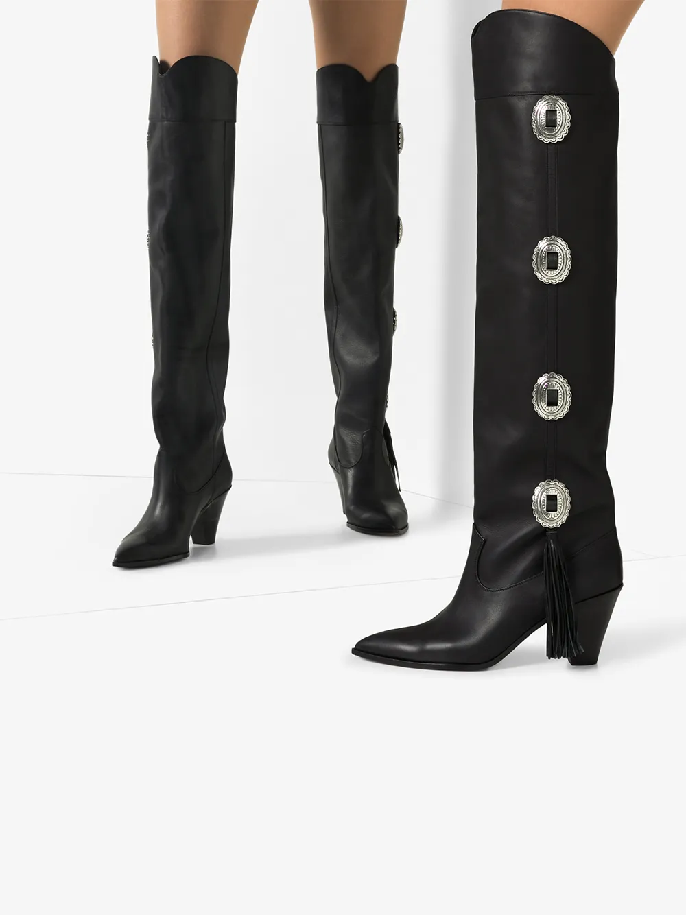 AQUAZZURA AQUAZZURA BLACK GO WEST 70 KNEE-HIGH STUDDED LEATHER BOOTS,GOWMIDB0CAL14165456