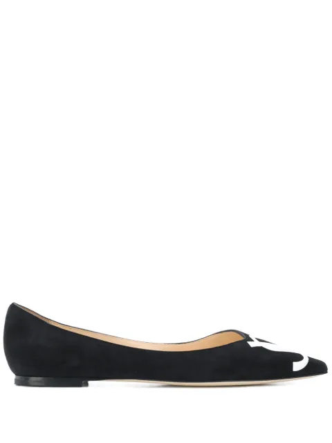 black suede flat pumps