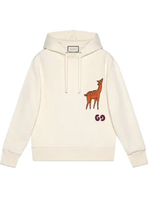 Gucci Men's Deer-applique Pullover Hoodie In White | ModeSens