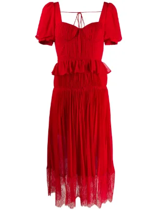 self portrait short sleeve chiffon midi dress
