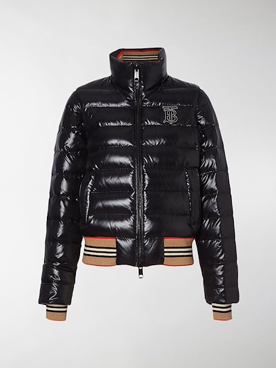 Burberry Detachable Sleeve Icon Stripe Detail Puffer Jacket black | MODES