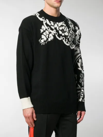 sacai floral knit sweater black | MODES