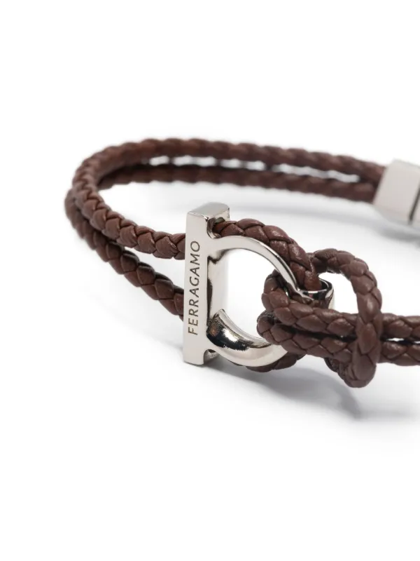 ☆超美品☆FERRAGAMO 2連ブレスレット 編み込みレザー ブラウン メンズ Salvatore Ferragamo - ☆超美品☆FERRAGAMO 2連ブレスレット
