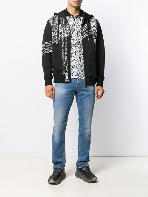 JUST CAVALLI LOGO PRINT ZIPPED HOODIE