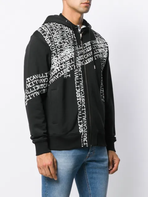 JUST CAVALLI LOGO PRINT ZIPPED HOODIE
