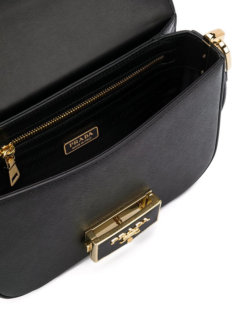 Prada Ensemble logo plaque shoulder bag black | MODES