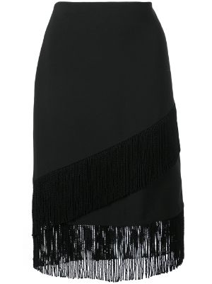 Shop black Josie Natori fringed crepe pencil skirt with Express Delivery -  Farfetch