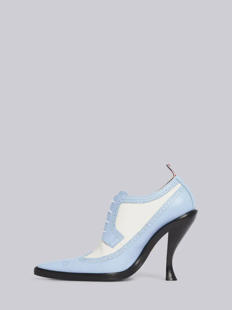 Light Blue Pebbled Calfskin Brogue Spectator Curved High Heel Thom