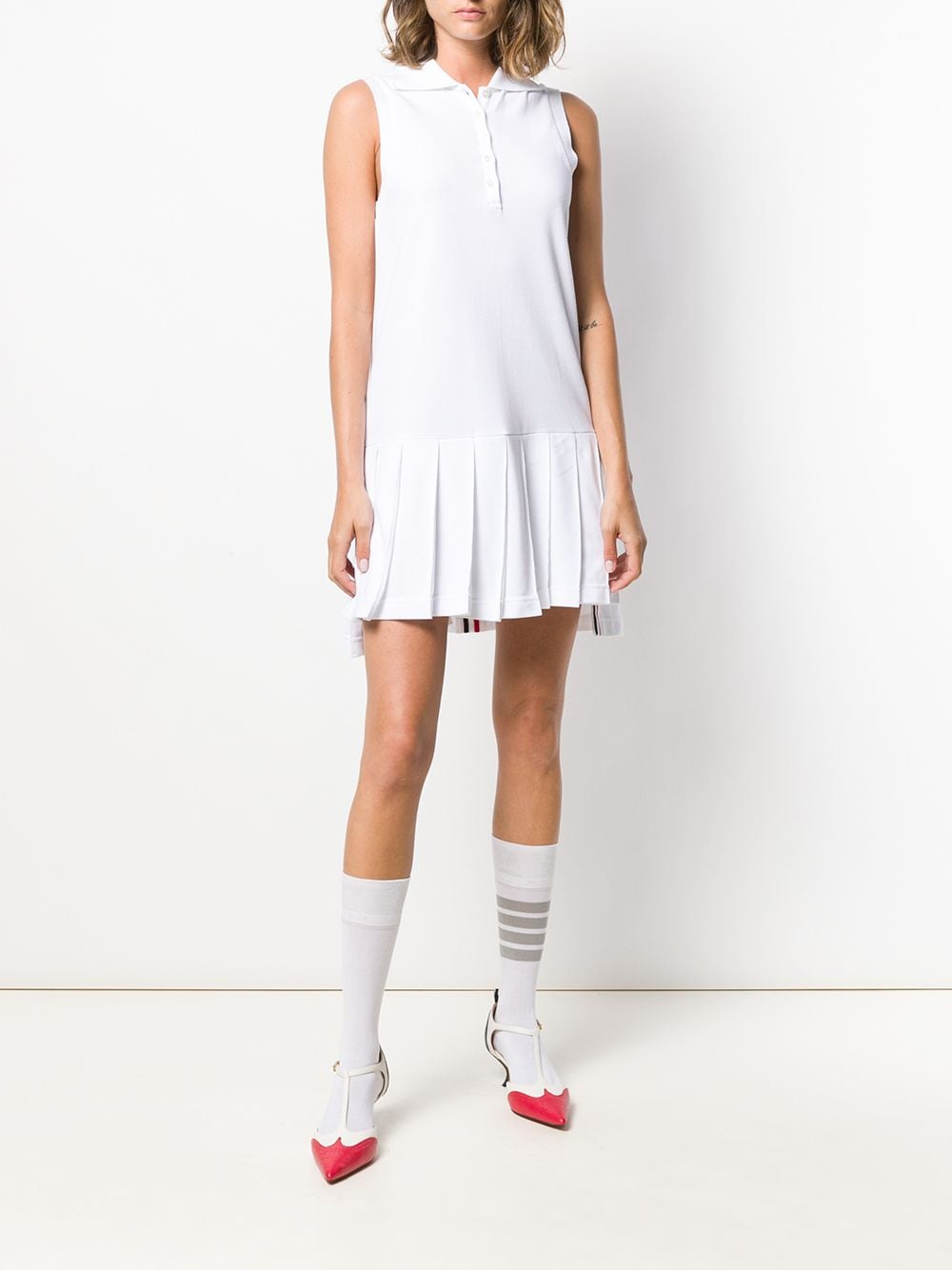 Shop Thom Browne Rwb Stripe Sleeveless Pleated Tennis Dress In White