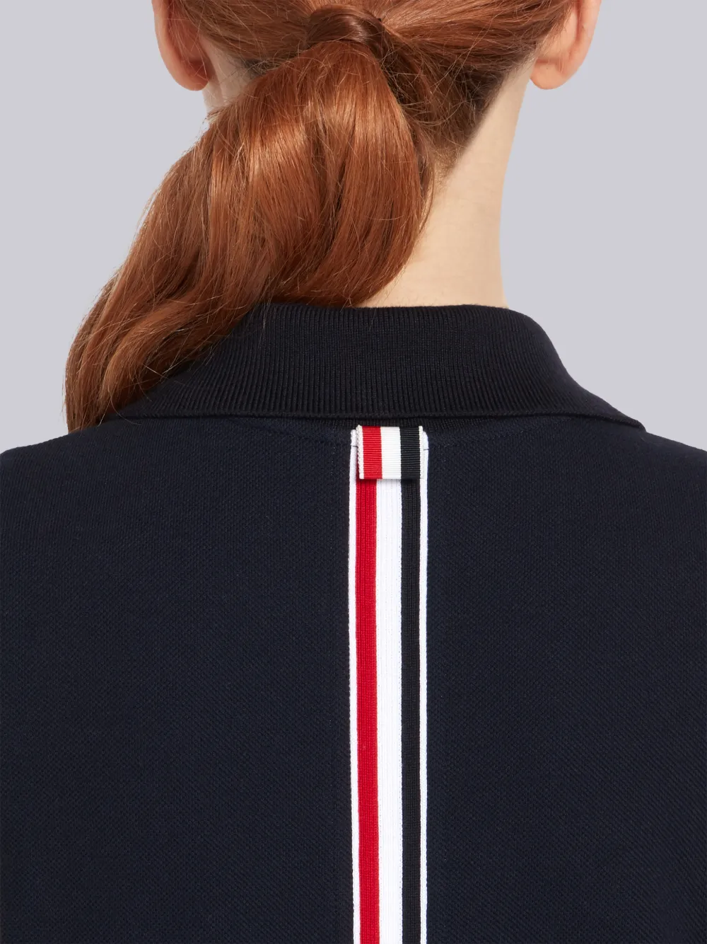 THOM BROWNE THOM BROWNE NAVY PIQUE CENTER BACK RWB STRIPE SLEEVELESS PLEATED TENNIS DRESS,FJD057A0005014179842