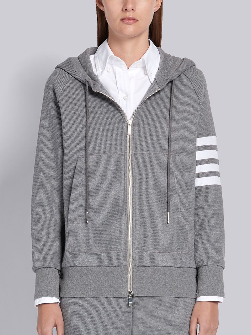 Medium Grey Waffle ZipUp 4Bar Hoodie Thom Browne Official
