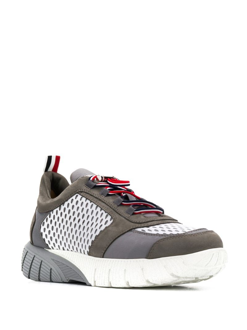Shop Thom Browne Mesh-panel Low-top Sneakers In Grey
