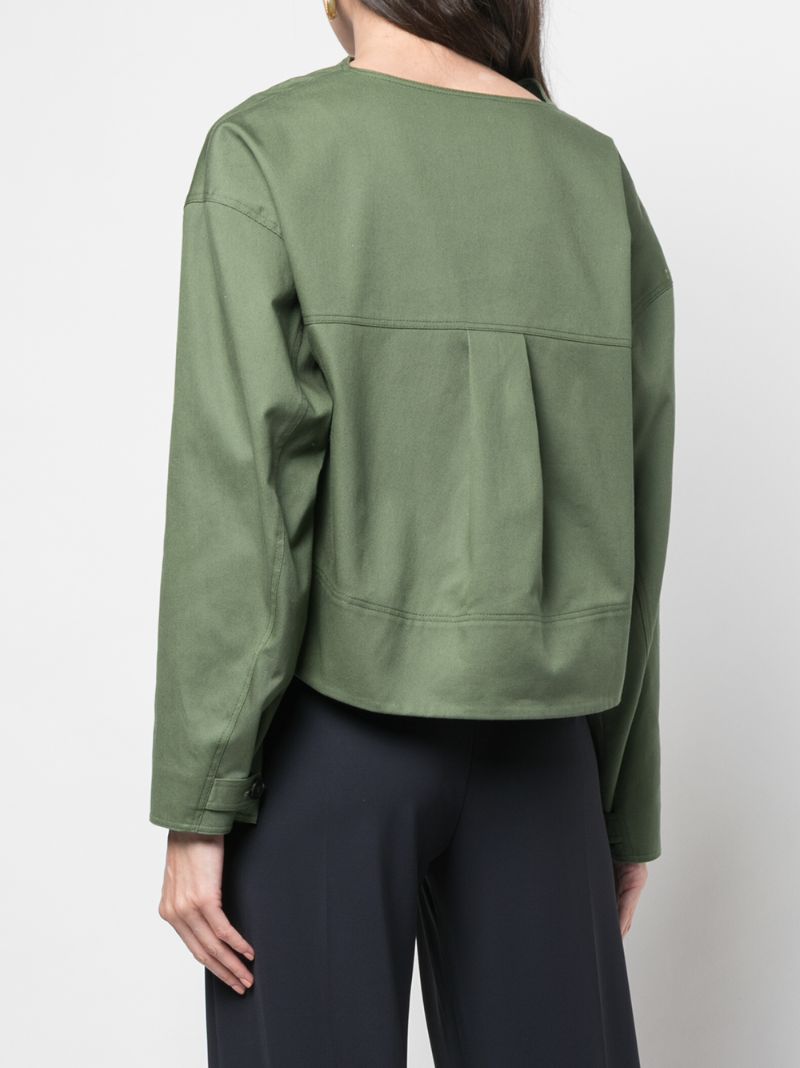 Shop Tibi Split Neck Cropped Blouse In Green