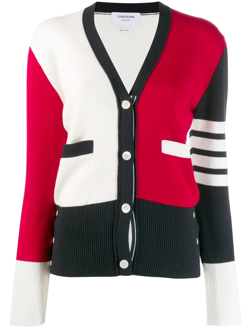 red and white cardigan