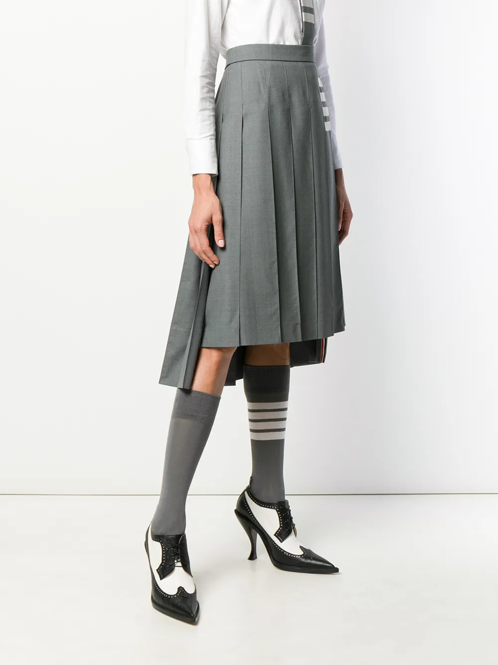 Shop Thom Browne 4-bar Pleated Skirt In Grey