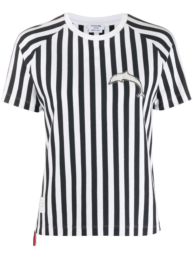 Thom Browne Dolphin-motif Striped T-shirt In Blue