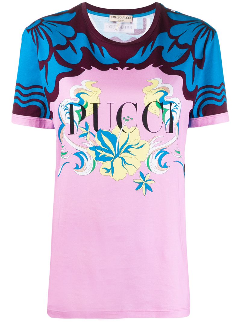 Emilio Pucci Logo Floral Print T-shirt In Pink