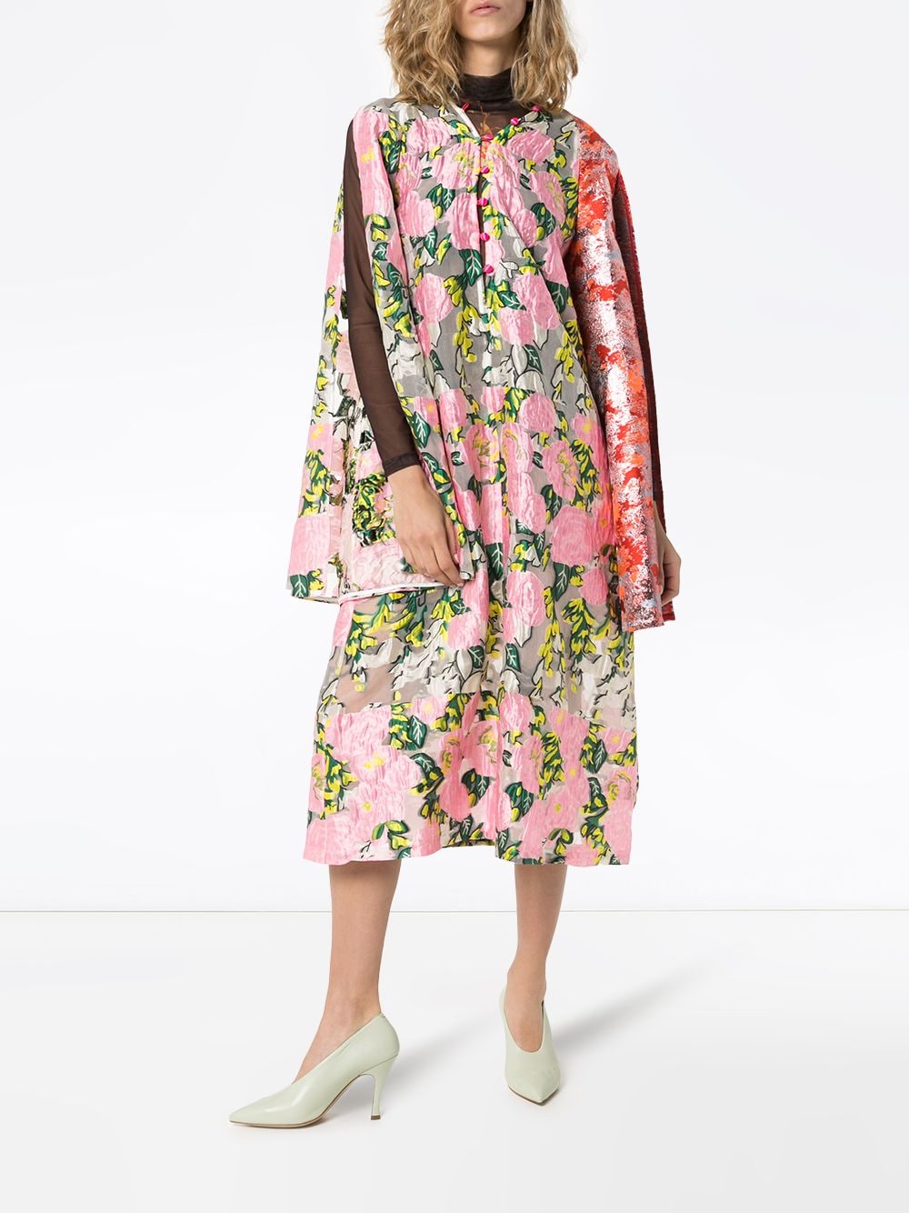 Shuting Qiu Floral Jacquard Shift Dress In Pink