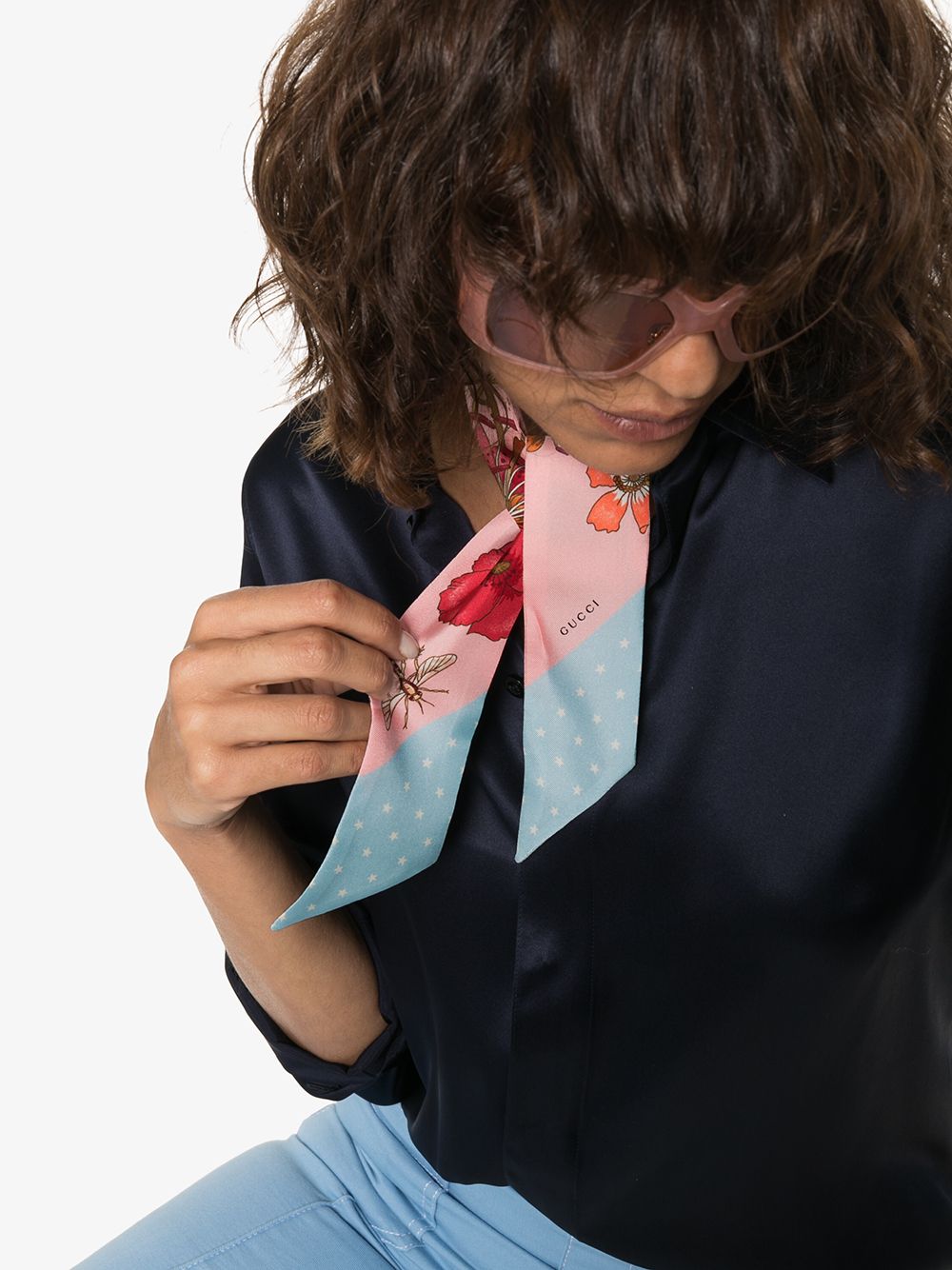 фото Gucci узкий платок с цветочным принтом