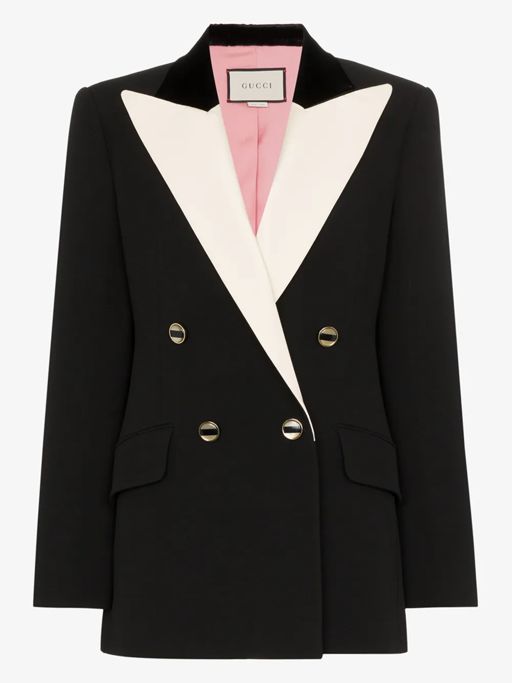 GUCCI GUCCI CONTRAST LAPEL DOUBLE-BREASTED TUXEDO JACKET,582497ZABI014185192