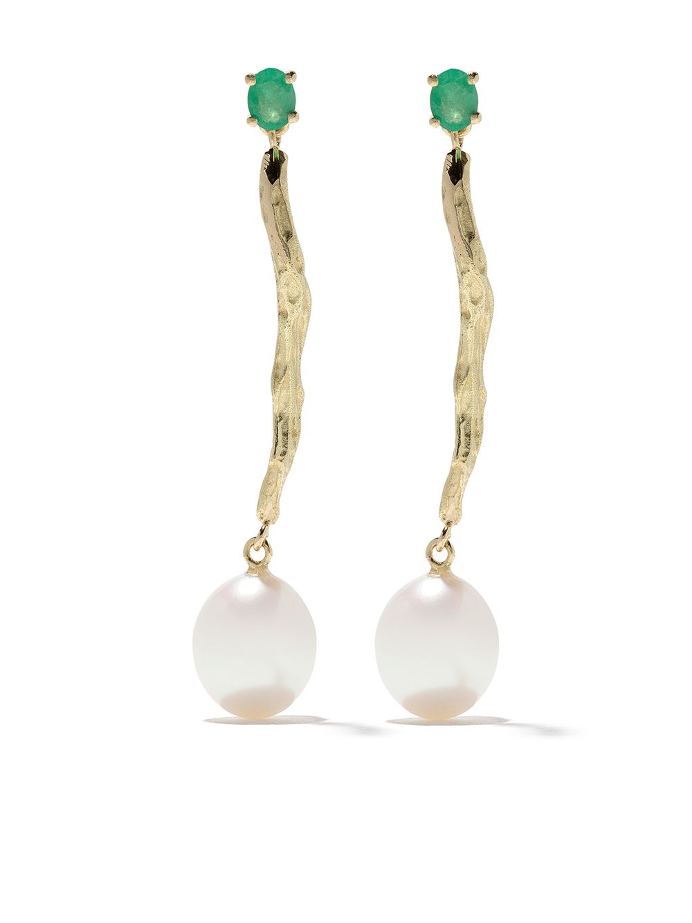 Wouters & Hendrix Gold 18kt Yellow Gold Emerald & Pearl Branch Earrings