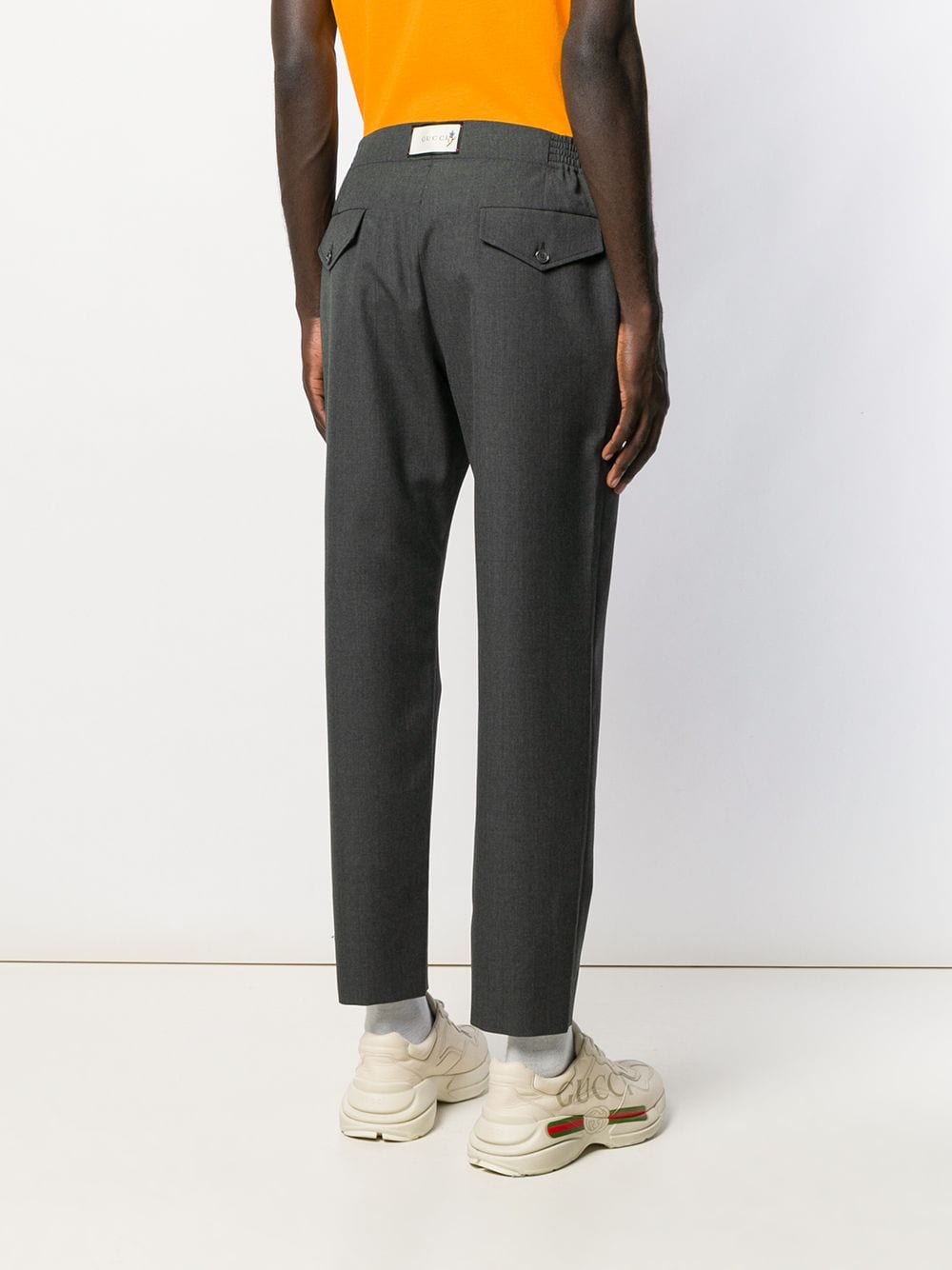 Shop Gucci Mid-rise Straight Leg Trousers In Grey